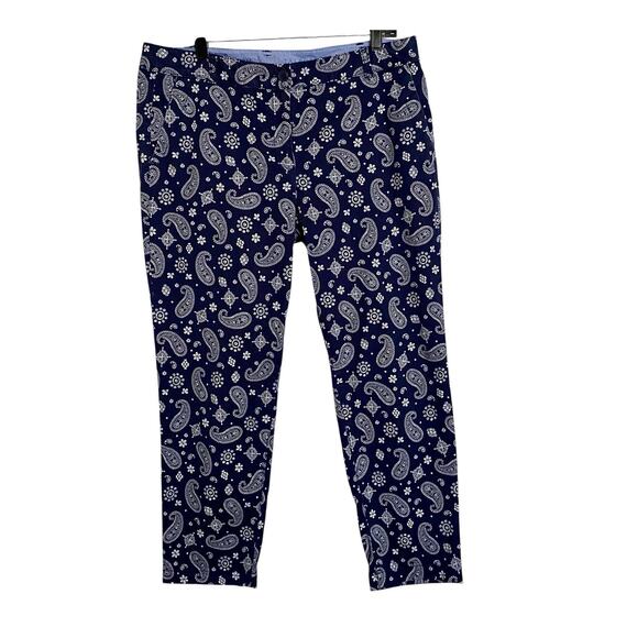 Talbots The Weekend Chino Pants Womens 14p Khaki Crop Ankle Navy Blue White - Picture 1 of 7